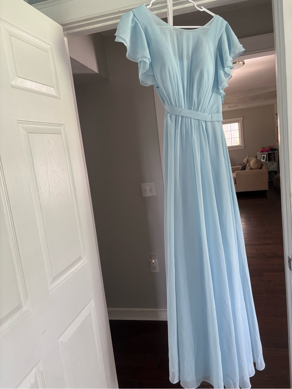 Azazie Light Blue Flutter Sleeve Chiffon Bridesmaid Dress